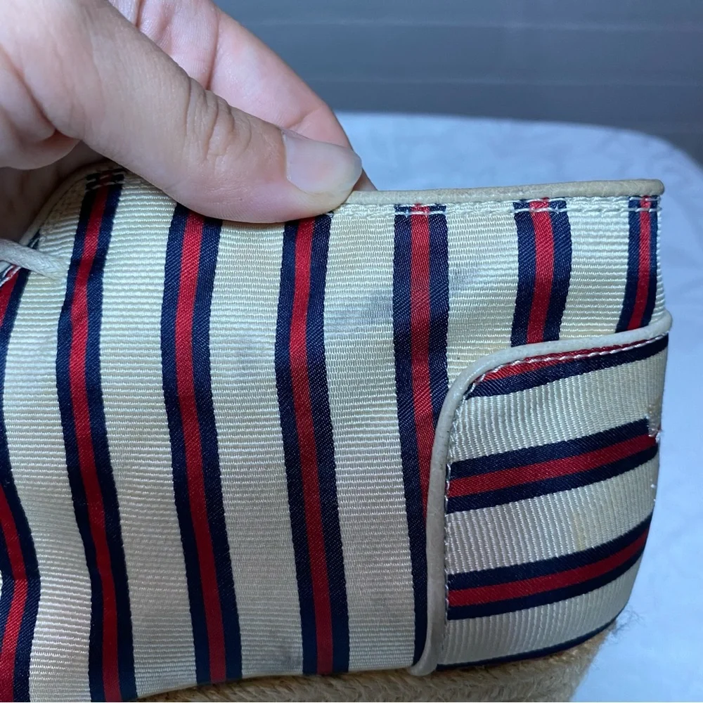 Toms + Tabitha Simmons Red Cricket Stripe Desert Wedge Retail $200 New W Flaws